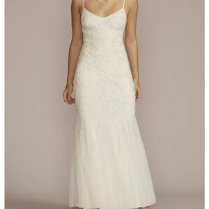 David’s bridal wedding dress. Elegant White Spaghetti Strap Gown